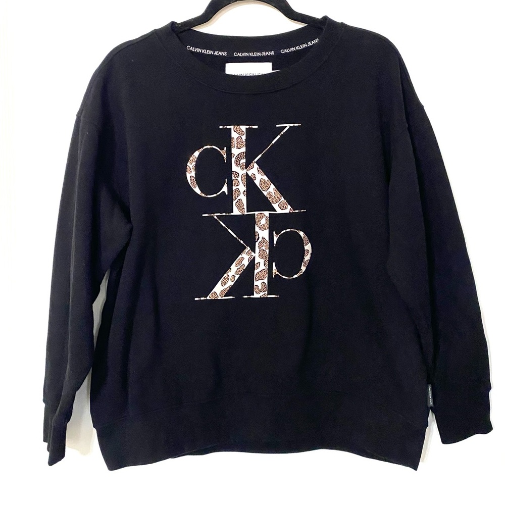 Calvin Klein Black Crewneck Sweater with Metallic Logo